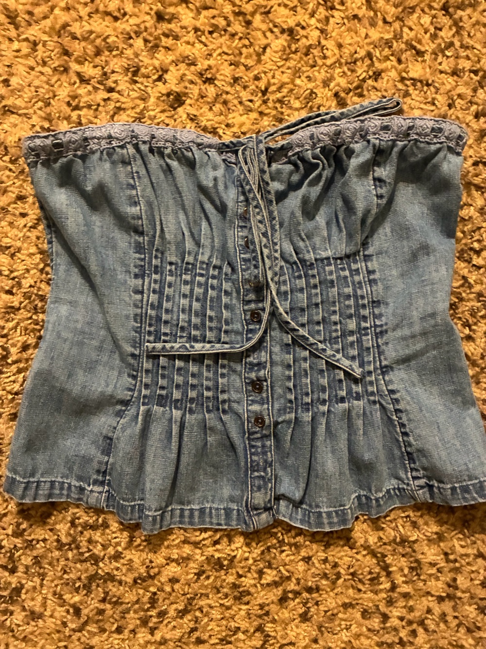 Free People Light Blue Denim Strapless Button-Front Tunic